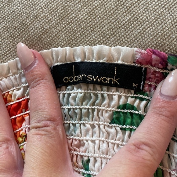 Satin Floral Square Neck Ruched Smocked Crop Top Bustier White Size M - Picture 6 of 8